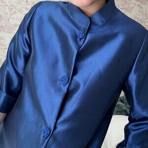 Vintage Royal Blue Dupioni Silk Jacket with Rosette Buttons